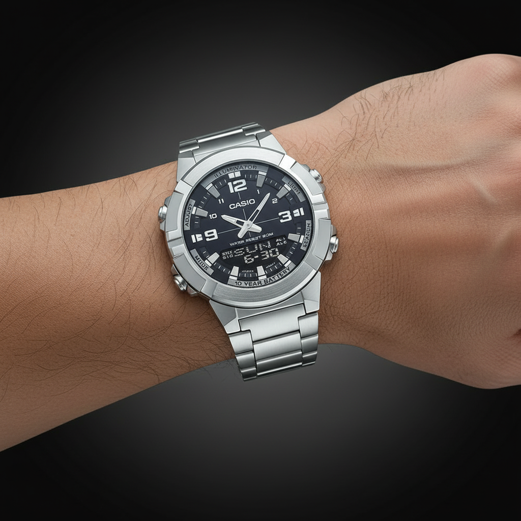 CASIO ANALOGUE DIGITAL MENS STAINLESS STEEL WATCH  | ساعة رقمية تناظرية
