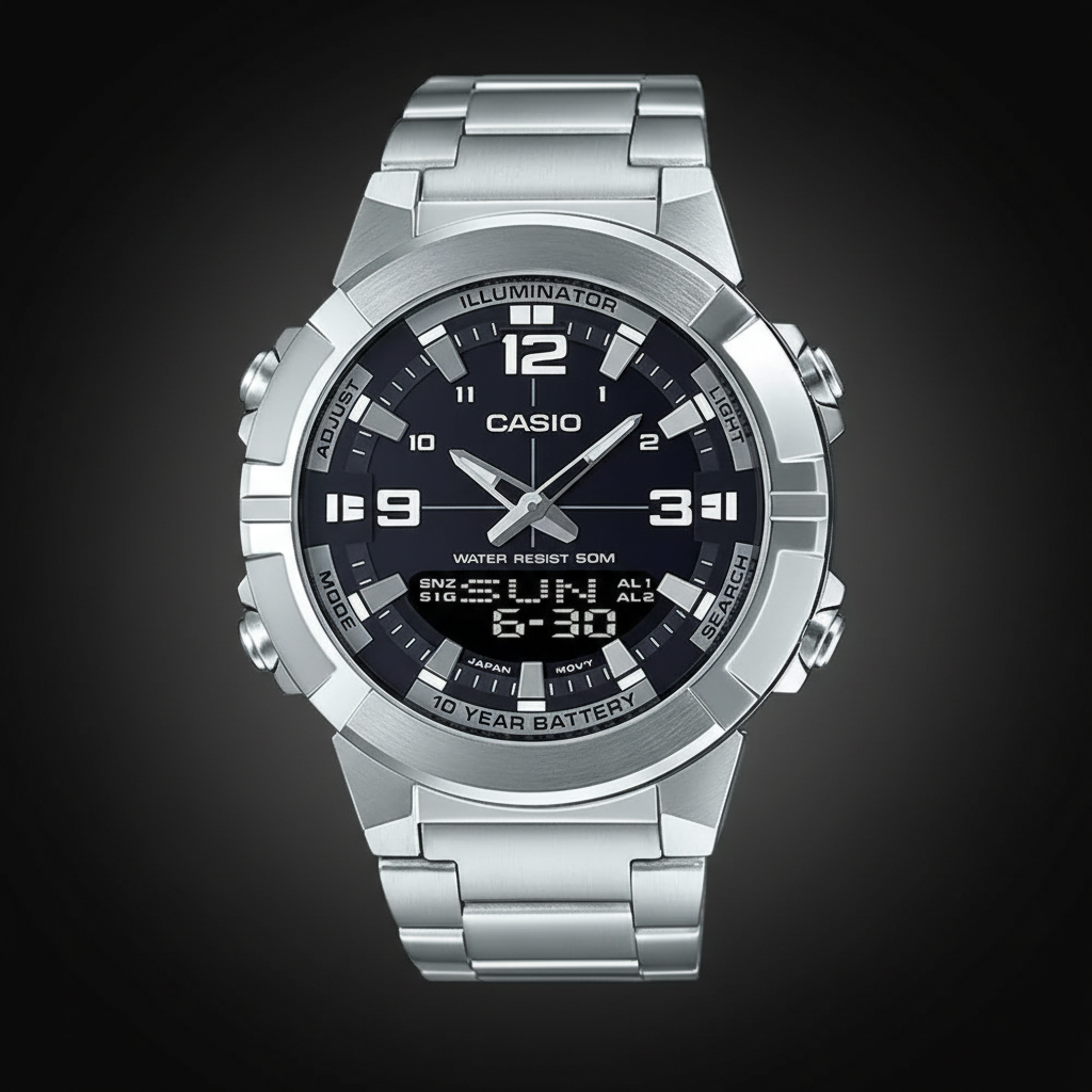 CASIO ANALOGUE DIGITAL MENS STAINLESS STEEL WATCH  | ساعة رقمية تناظرية